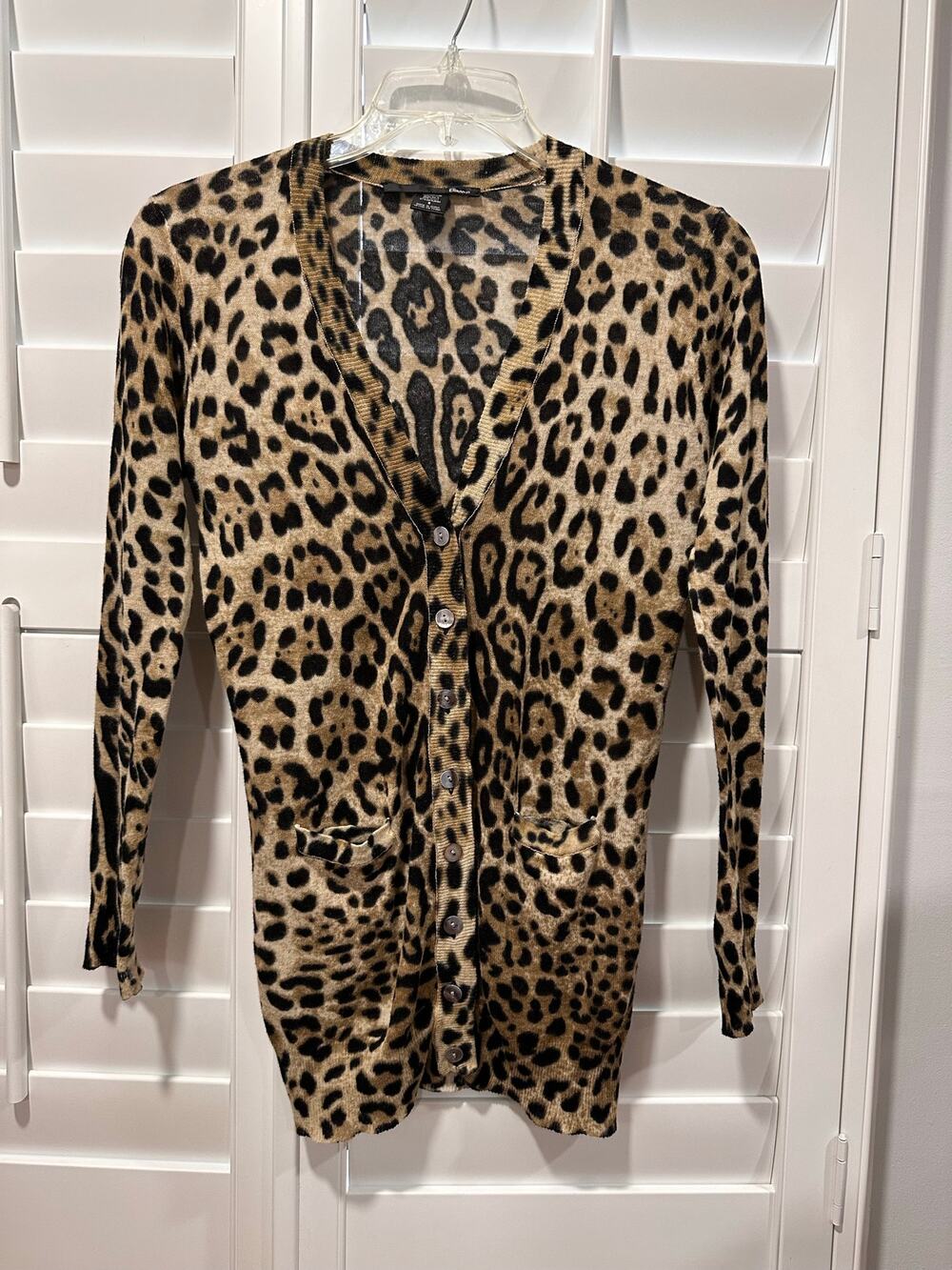 Leopard Print Cardigan Sweater Size Small Cotton Linen Pockets Animal Cheetah